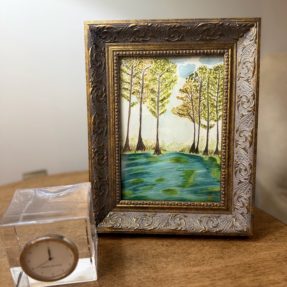 Original Cypress Low-country Watercolor Painting- 5x8 Framed